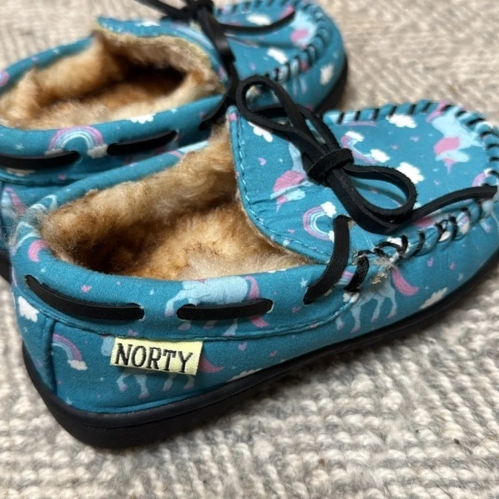 Norty Blue faux suede Unicorn Moccasin Slippers size toddler‎ 9